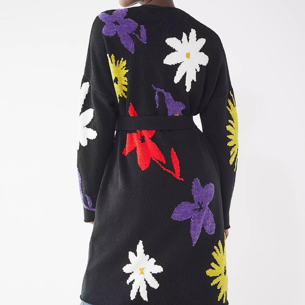 Retro Boho Longline Floral Chenille Sweater Cardigan / Coat - XS /Small - NWOT - Picture 4 of 16